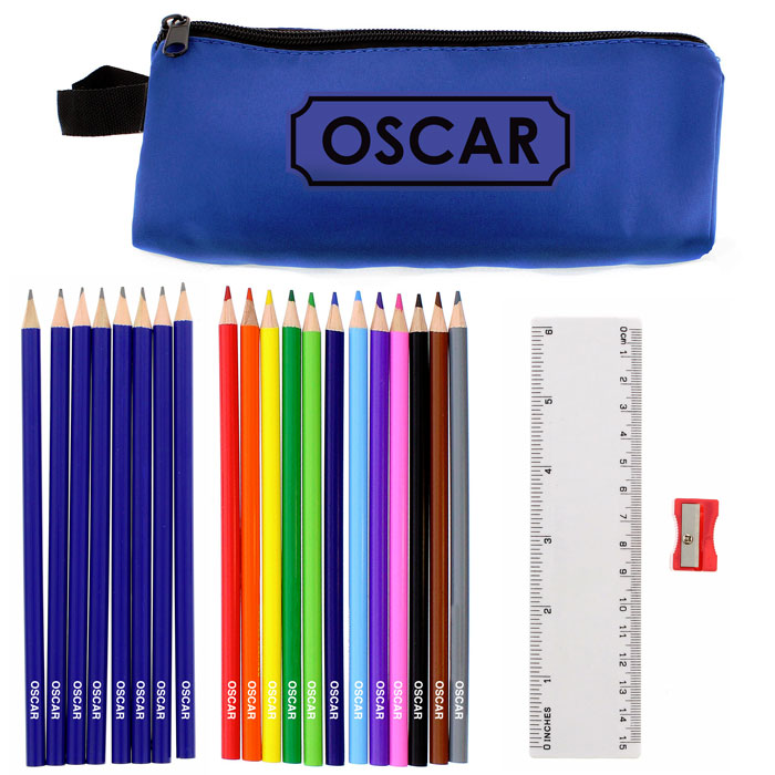 Personalised Blue Pencil Case and Pencils