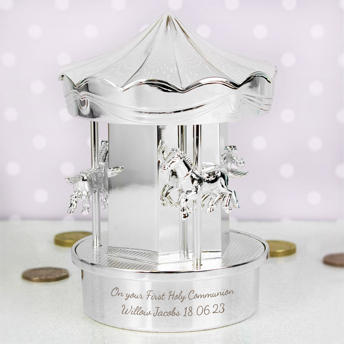 Personalised Carousel Moneybox Engraved Baby Gift