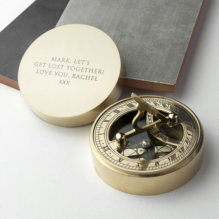 Personalised Adventurers Brass Sundial and Compass