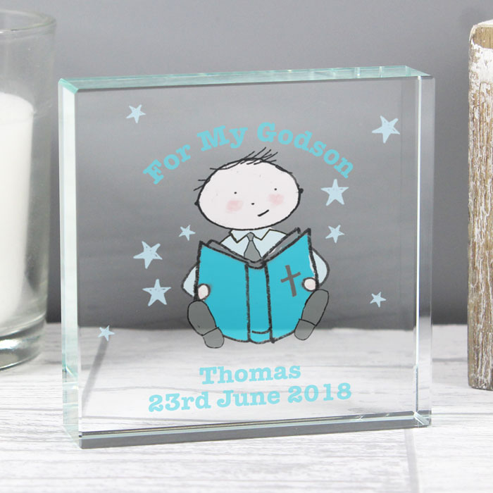 Personalised Christening or Communion Crystal Token For Boy