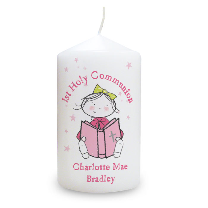 Girls Personalised Christening or Communion Candle