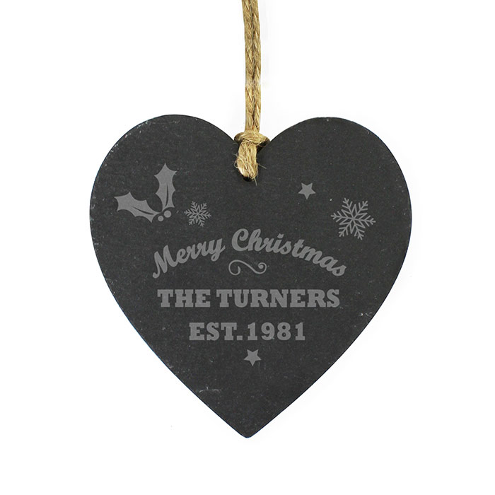 Personalised Merry Christmas Slate Heart