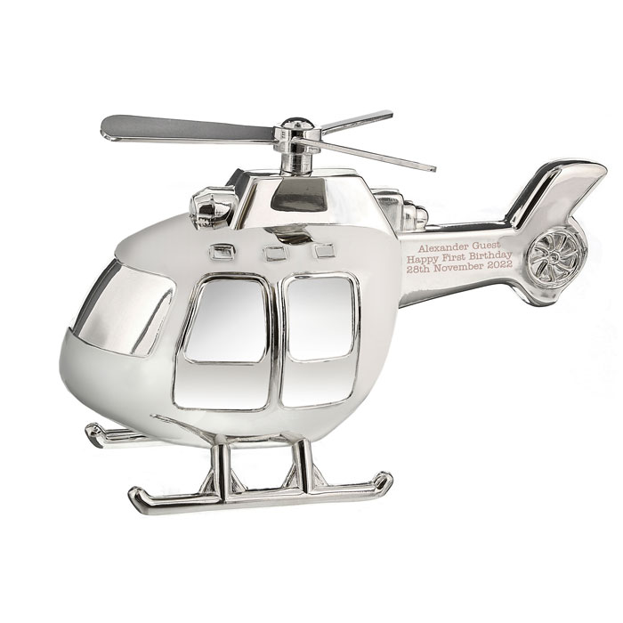 Engraved Silver Plated Helicopter Money Box