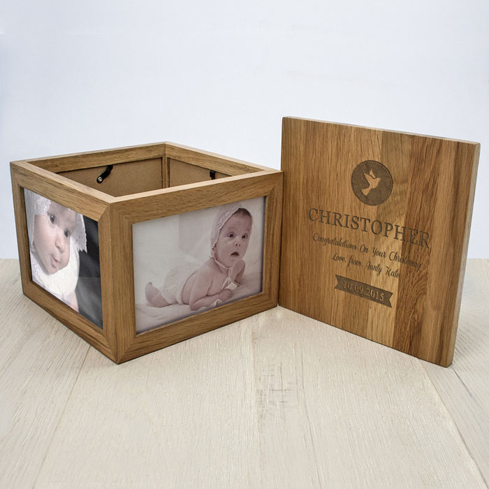Personalised Christening Communion Oak Photo Keepsake Box