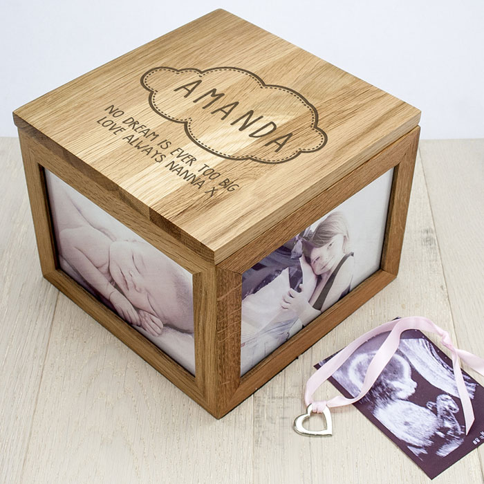 Personalised Baby Name in Cloud Oak Photo Keepsake Box