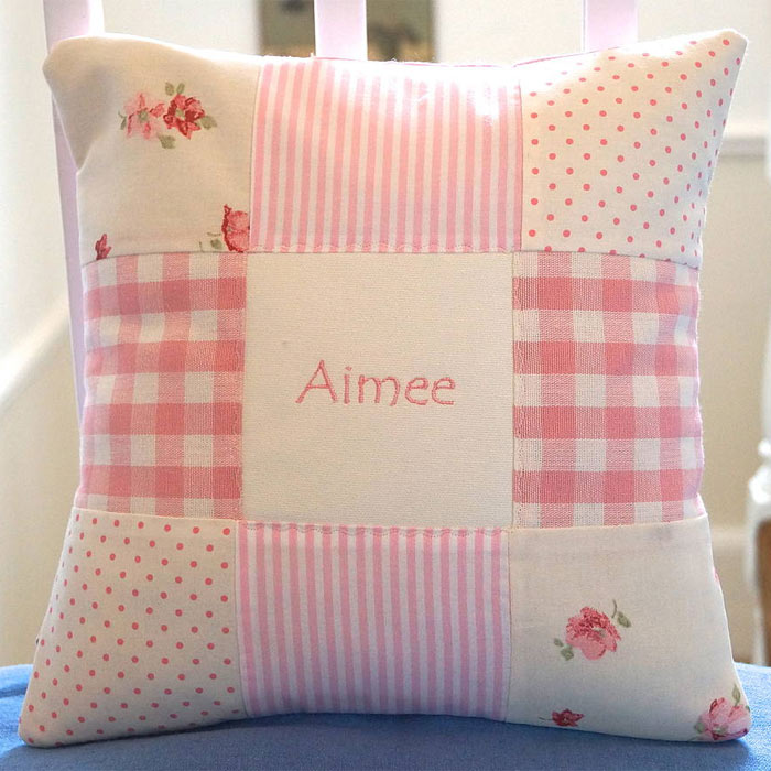Personalised Embroidered Patchwork Nursery Name Cushion