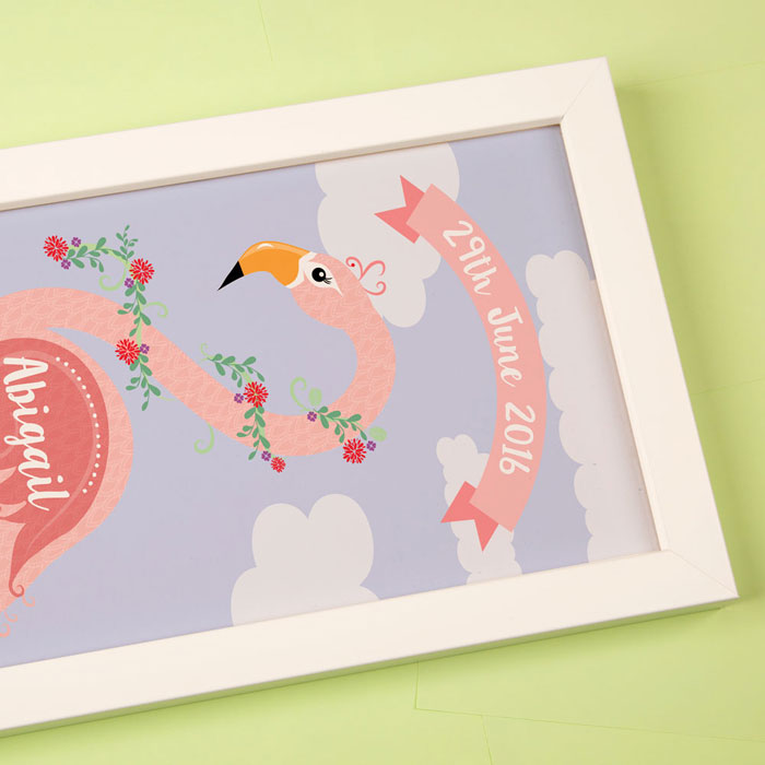 Funky Flamingo Framed Personalised Name Print