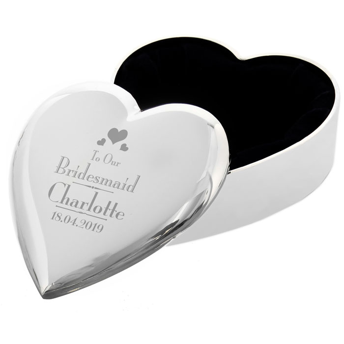 Personalised Decorative Wedding Bridesmaid Heart Trinket Box