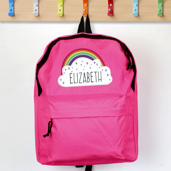 Personalised Rainbow Pink Backpack Bag