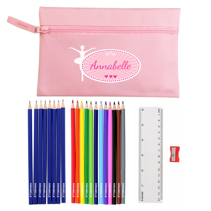 Personalised Pink Ballerina Pencil Case and Contents