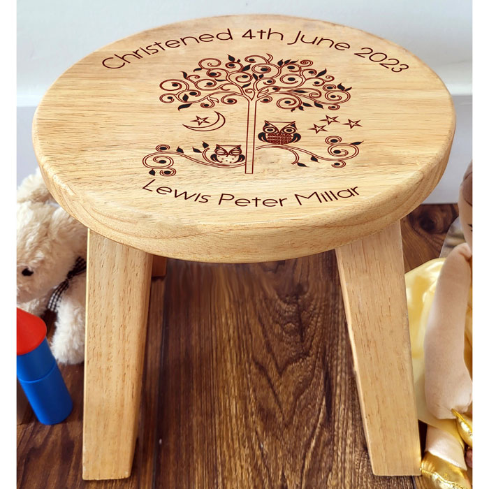Owls Personalised Engraved Wooden Stool