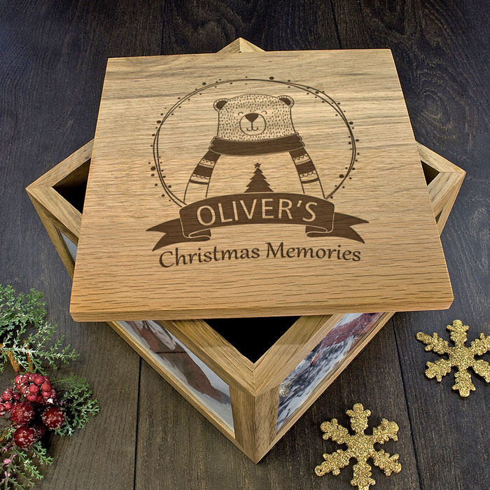 Oak Personalised Engraved Polar Bear Christmas Memory Box