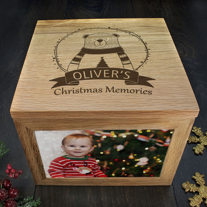 Oak Personalised Engraved Polar Bear Christmas Memory Box