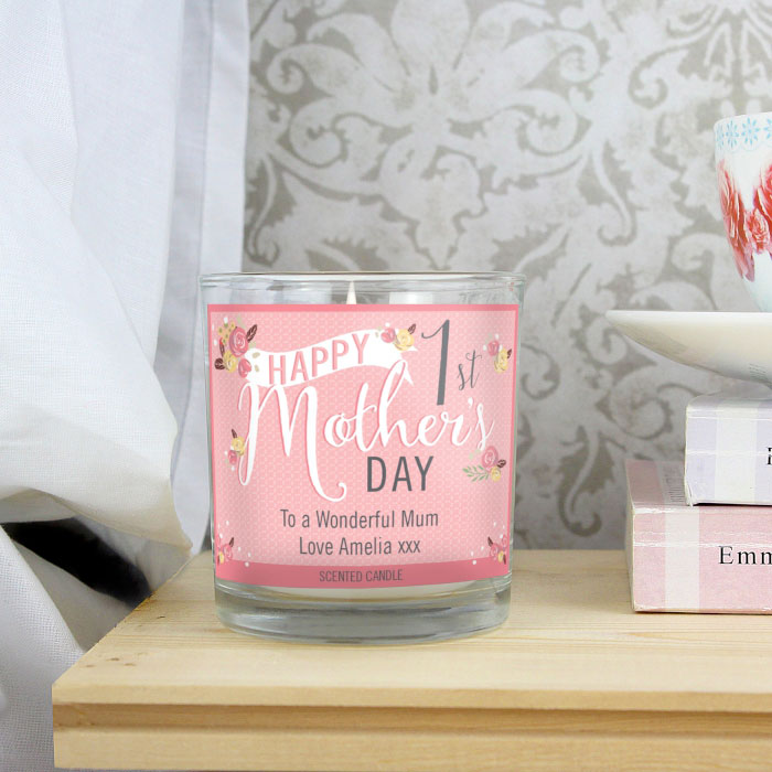 Personalised Floral Bouquet 1st Mothers Day Scented Candle