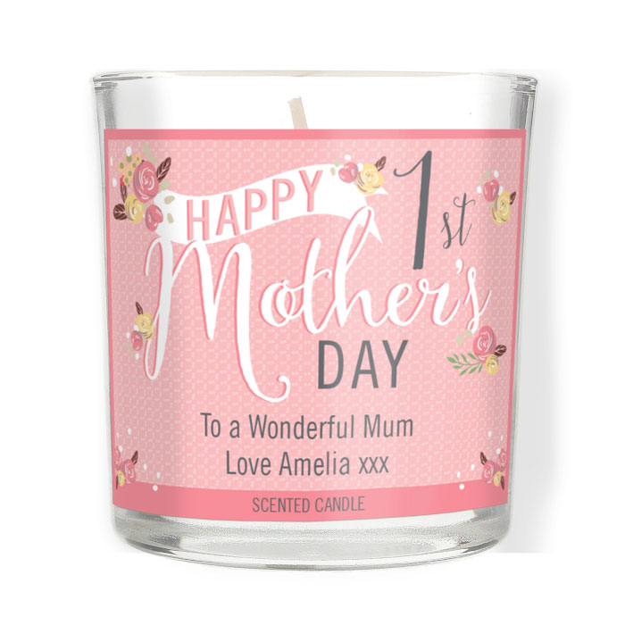 Personalised Floral Bouquet 1st Mothers Day Scented Candle