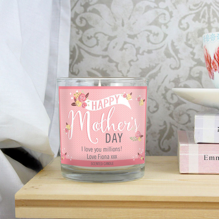 Personalised Floral Bouquet Mothers Day Scented Jar Candle