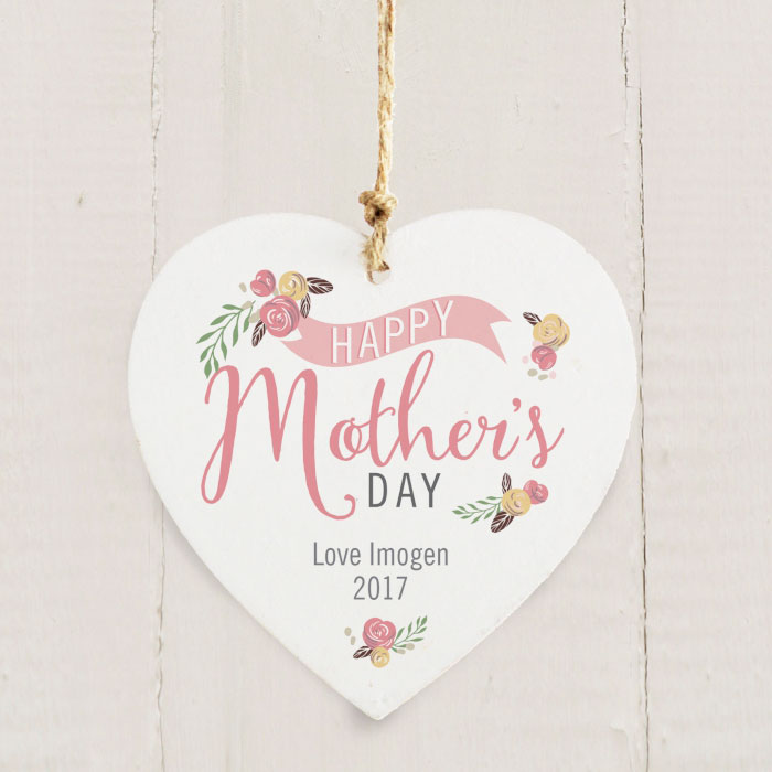 Personalised Floral Bouquet Mothers Day Wooden Heart