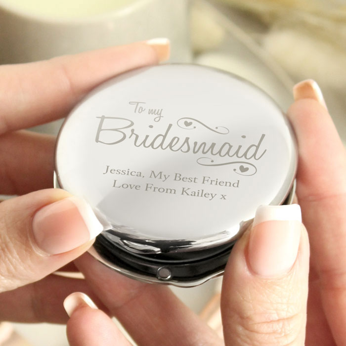 Personalised Bridesmaid Swirls and Hearts Compact Mirror