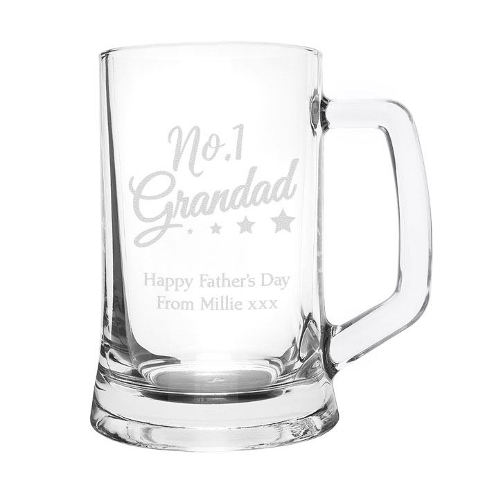 Personalised No.1 Grandad Glass Pint Stern Tankard