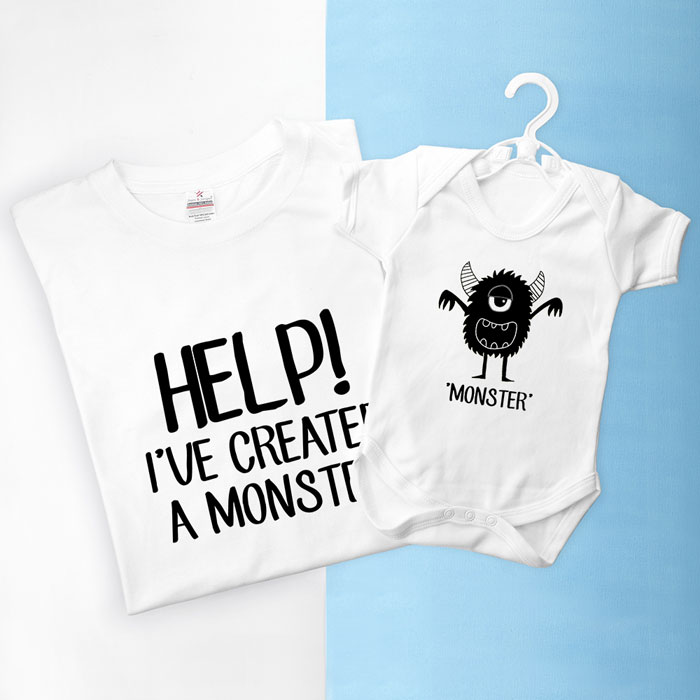 Personalised Daddy and Me Little Monster Clothing Set