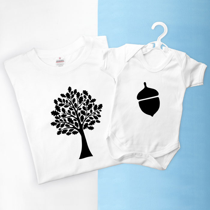 Personalised Daddy and Me Acorn Tee Shirt and Baby Grow Set