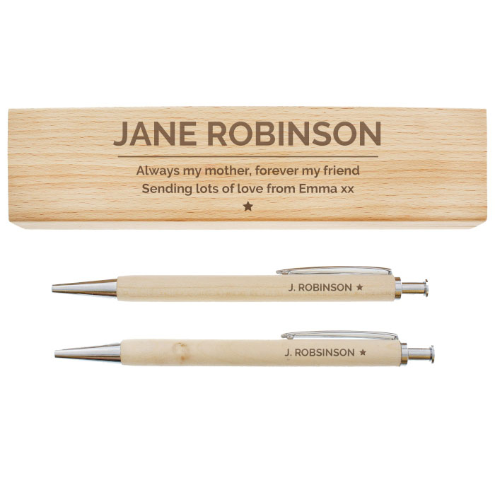 Personalised Classic Wooden Pen and Pencil Box Set