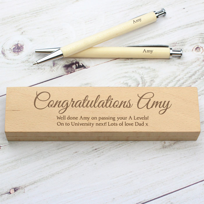 Personalised Any Message Wooden Pen and Pencil Box Set