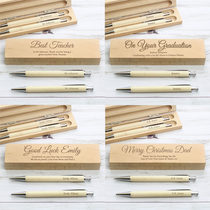 Personalised Any Message Wooden Pen and Pencil Box Set