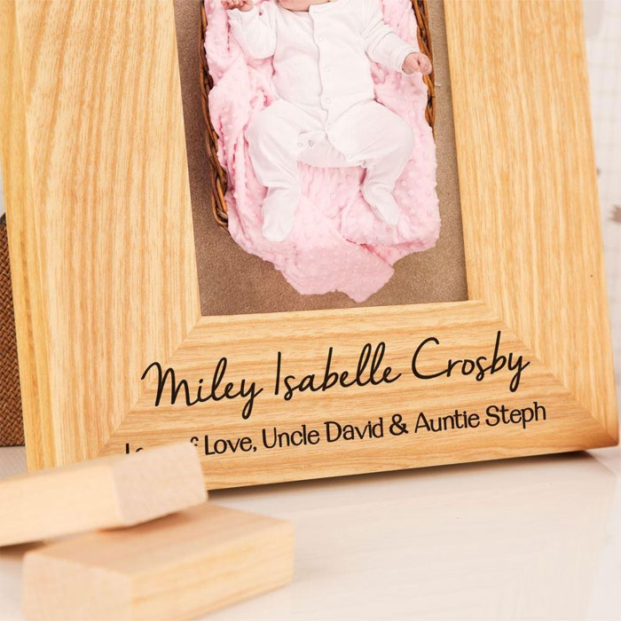 Personalised Solid Oak Bunting 6x4 Portrait Baby Frame