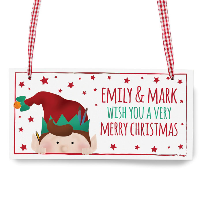 Personalised Christmas Elf Wooden Sign