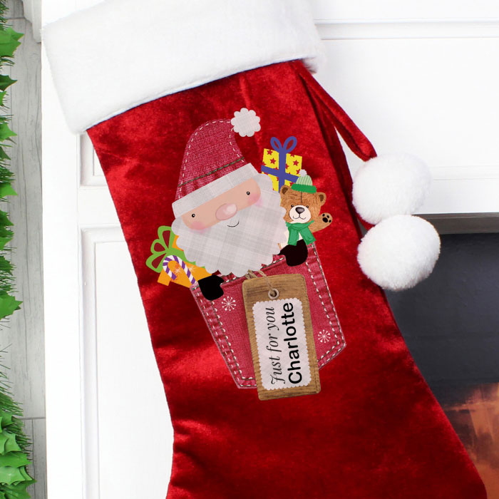 Personalised Pocket Santa Claus Luxury Stocking