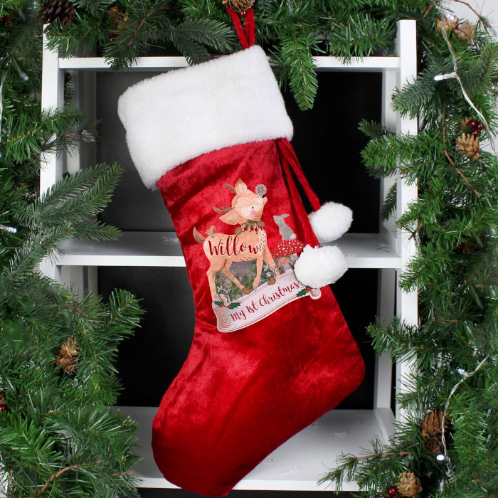 Personalised Festive Fawn Luxury Christmas Stocking