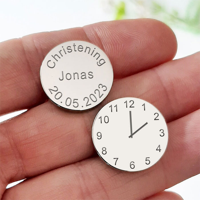 Personalised Christening Silver Finish Clock Cufflinks