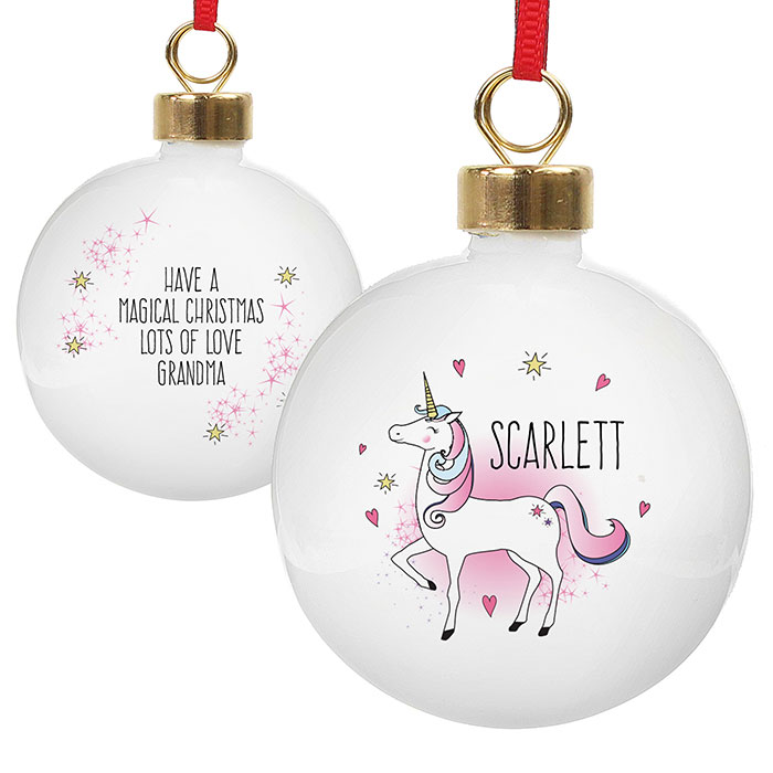Personalised Ceramic Unicorn Christmas Bauble