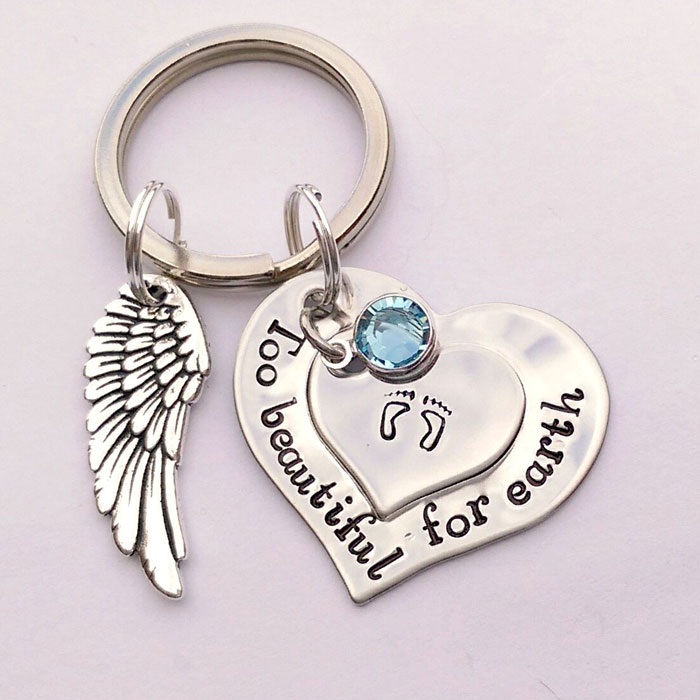 Hand Stamped Too Beautiful for Earth Baby Loss Keyring