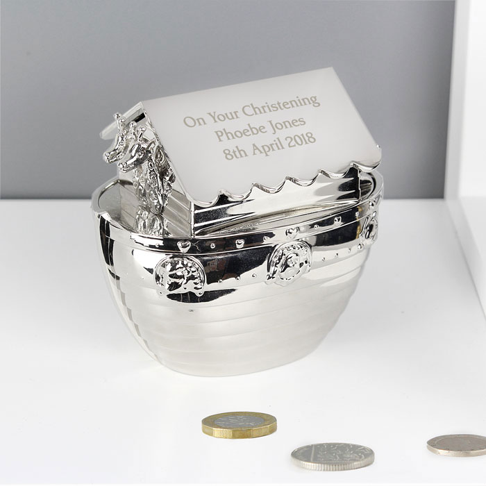 Engraved Silver Plated Noahs Ark Money Box
