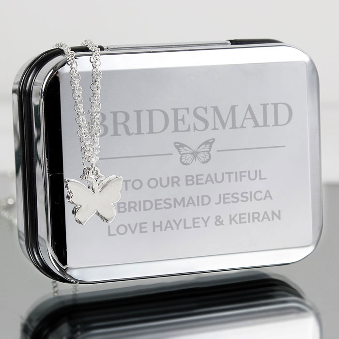 Silver Plated Butterfly Necklace in Personalised Chrome Box