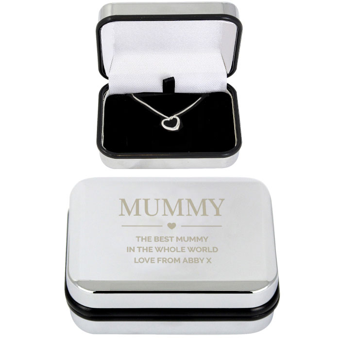 Sterling Silver Heart Necklace in Personalised Chrome Box