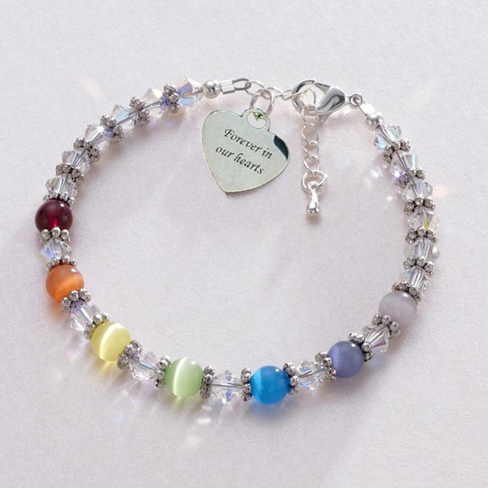 Rainbow Bead Bereavement Bracelet With Engraved Heart