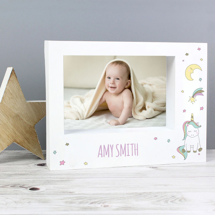 Personalised Baby Unicorn 7 x 5 inch Box Photo Frame