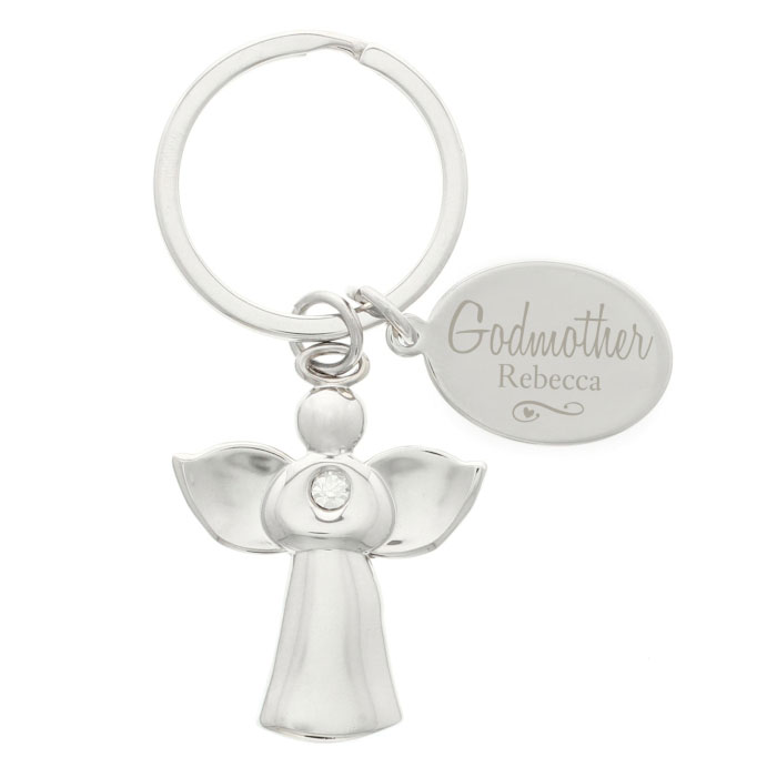 Personalised Silver Plated Godmother Angel Keyring