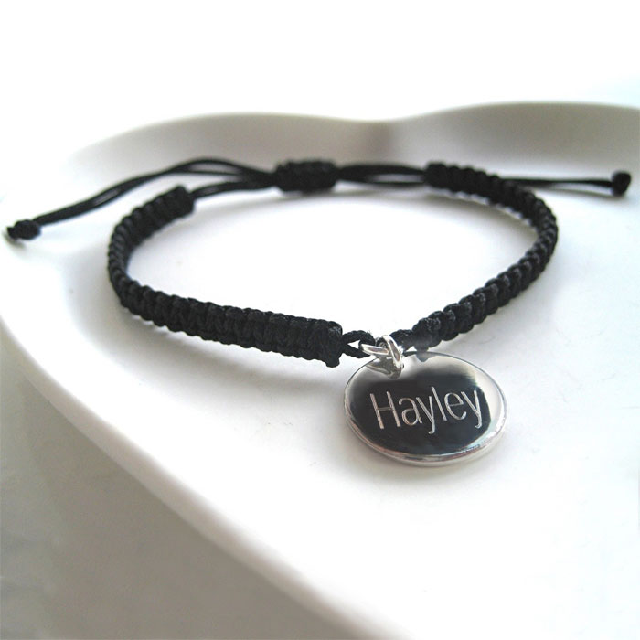 Braided Bracelet With Personalised Silver Plated Disc