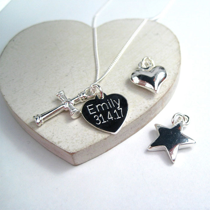Bespoke Engraved Sterling Silver Heart Necklace & Charm