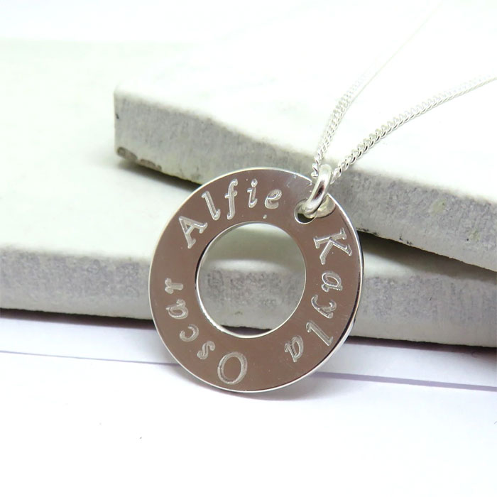 Personalised Engraved Sterling Silver Halo Necklace