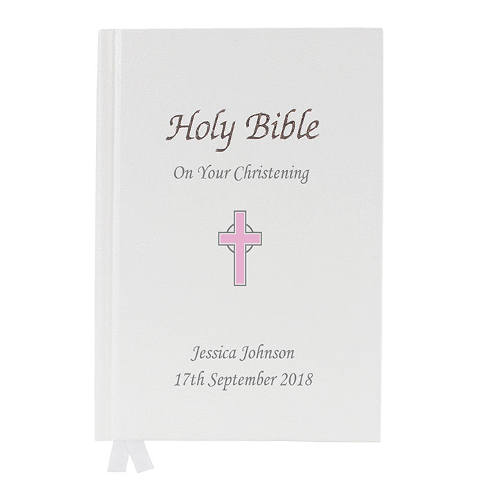 Personalised Pink Cross Childrens Bible