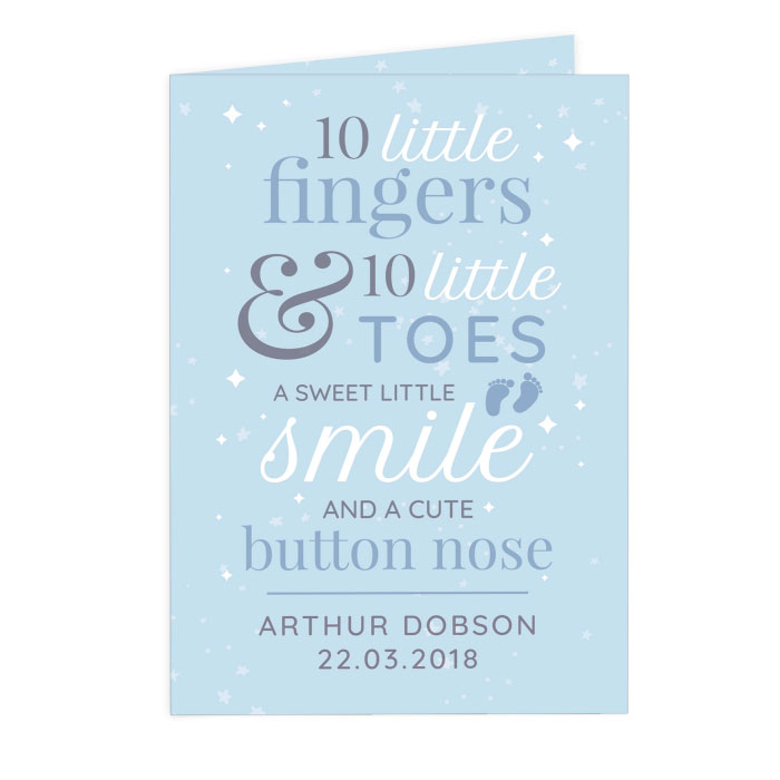 Personalised Ten Little Fingers Blue New Baby Boy Card