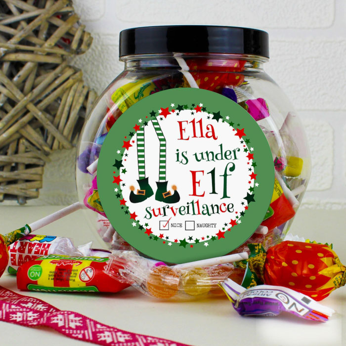 Personalised Elf Surveillance Christmas Sweet Jar