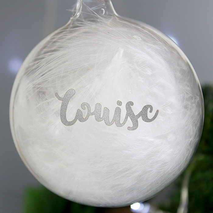 Personalised Glass Feather Memorial Bauble