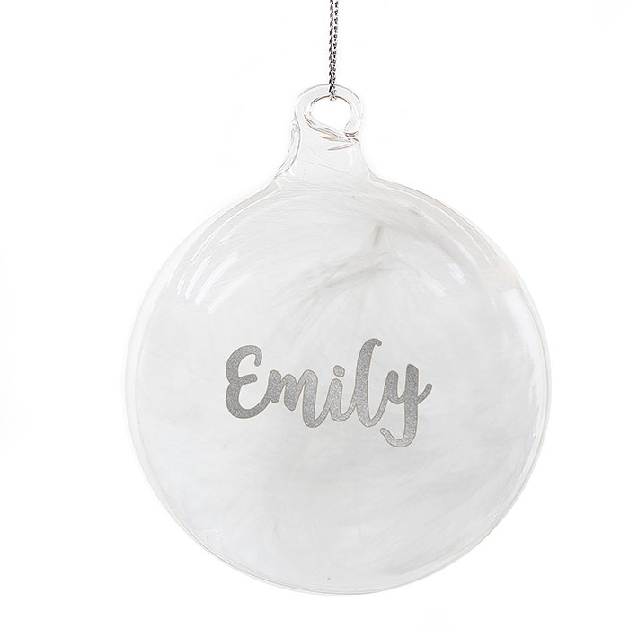 Personalised Glass Feather Memorial Bauble