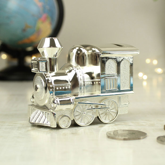 Engraved Silver Plated Train Money Box
